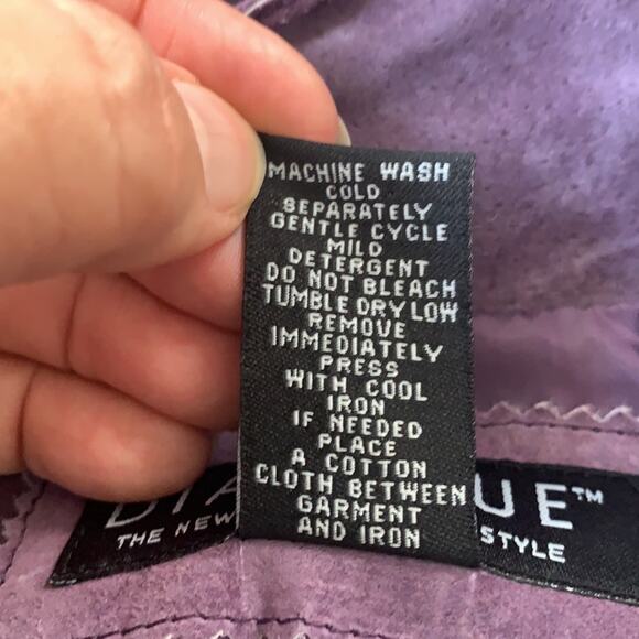 Dialogue purple 100% leather fringed jacket shoulder pads fully lined size M - Picture 4 of 8